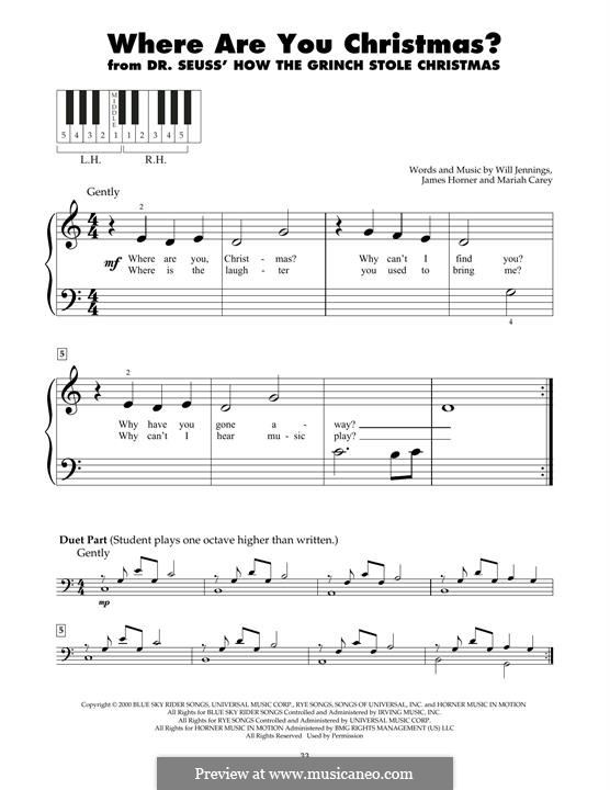 Where Are You Christmas? (from How The Grinch Stole Christmas): Para Piano by James Horner, Mariah Carey, Will Jennings