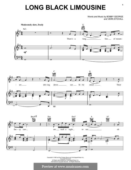 Long Black Limousine (Elvis Presley): Para vocais e piano (ou Guitarra) by Bobby George, Vern Stovall