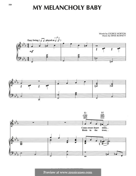 My Melancholy Baby: Para vocais e piano (ou Guitarra) by Ernie Burnett