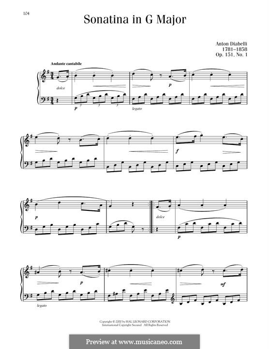 Four Sonatinas, Op.151: Sonatina No.1 in G Major by Anton Diabelli