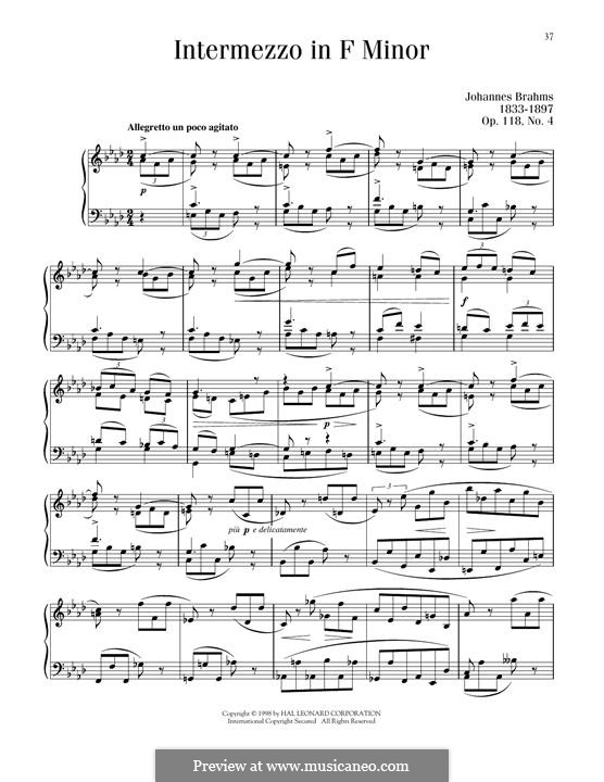 Six Pieces, Op.118: No.4 Intermezzo in F Minor by Johannes Brahms