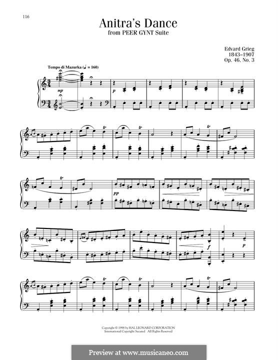 Suite No.1. Anitra's Dance, Op.46 No.3: Para Piano by Edvard Grieg