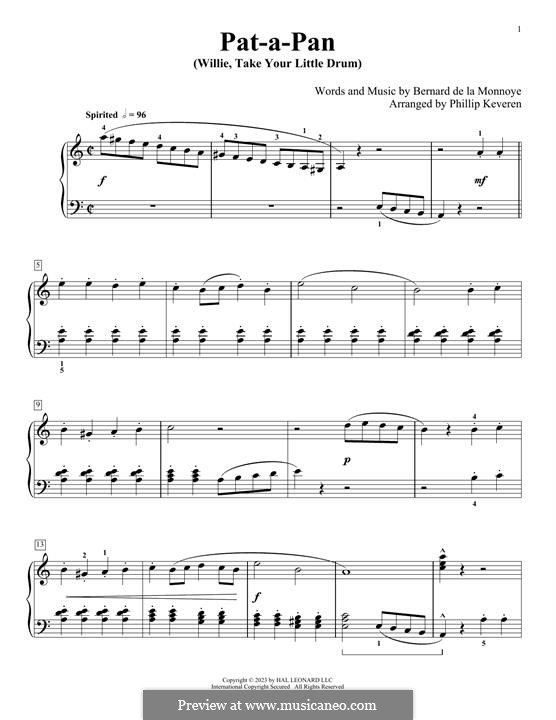 Pat-a-Pan (Willie, Take Your Little Drum): Para Piano by Bernard de la Monnoye