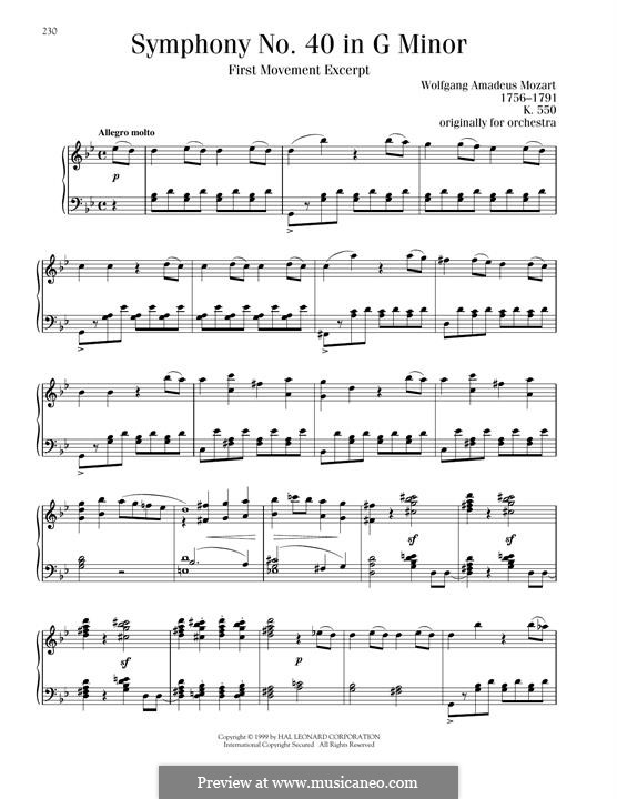 Movement I: Excerpt, for piano by Wolfgang Amadeus Mozart