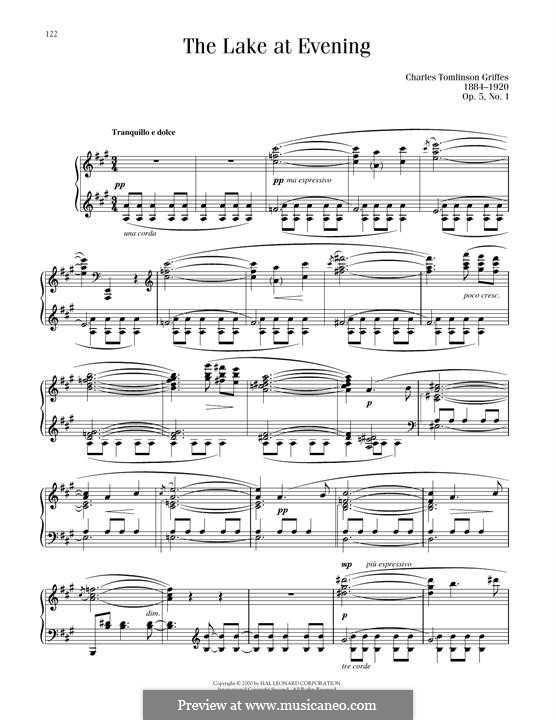 Three Tone-Pictures for Piano, Op.5: No.1 The lake at evening by Charles Tomlinson Griffes