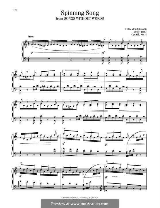 Songs without Words, Op.67: No.4 Spinning Song by Felix Mendelssohn-Bartholdy