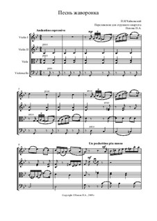 No.3 March (Song of the Lark): para quartetos de cordas by Pyotr Tchaikovsky