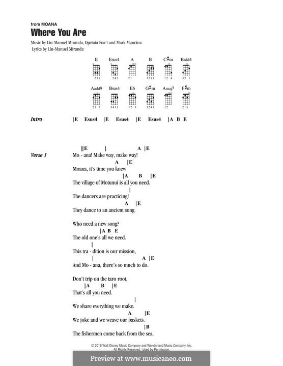 Where You Are (from Moana): Letras e Acordes by Lin-Manuel Miranda, Mark Mancina, Opetaia Foa'i