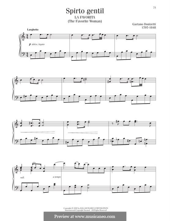 La favorita: Spirto gentil, for piano by Gaetano Donizetti