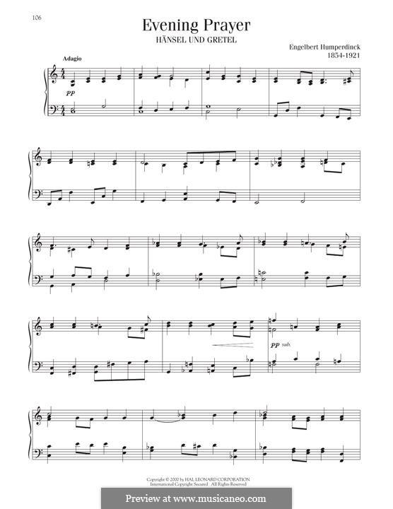 Evening Prayer: Para Piano by Engelbert Humperdinck