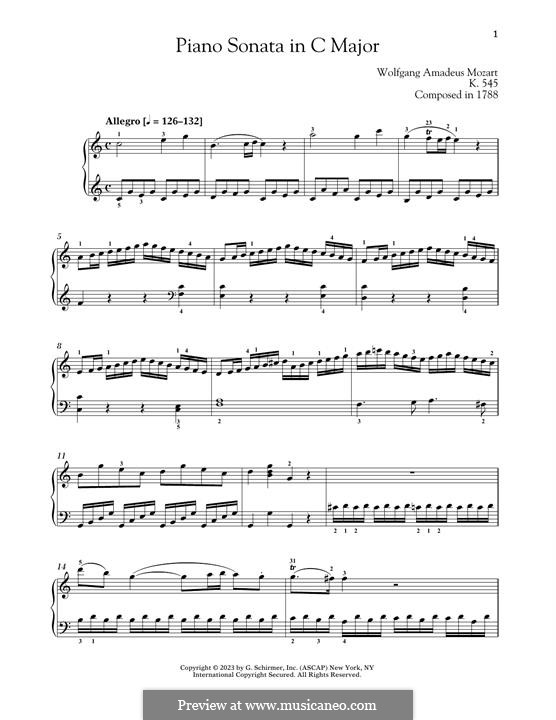 Sonata for Piano No.16 in C Major, K.545: para um único musico (Editado por H. Bulow) by Wolfgang Amadeus Mozart