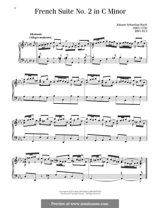 Suite No.2 in C Minor, BWV 813: Para Piano by Johann Sebastian Bach