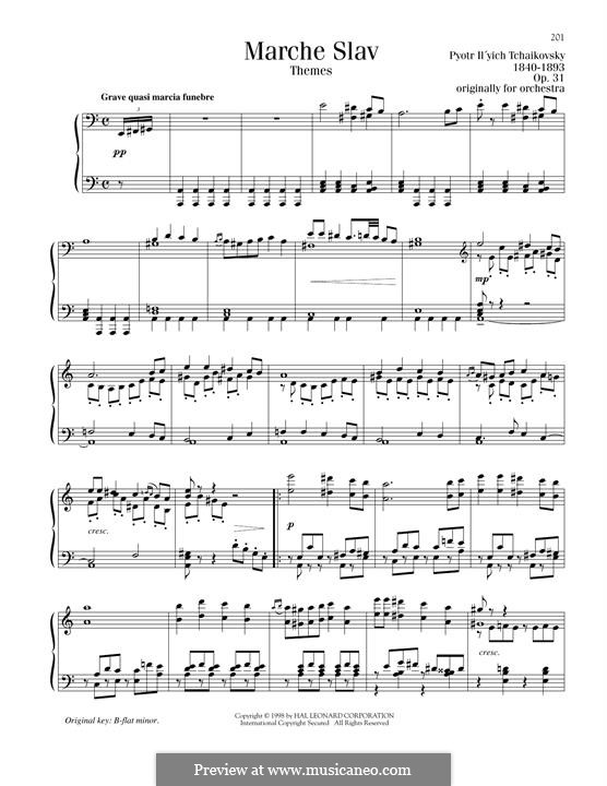 Slavonic March, TH 45 Op.31: arranjos para piano (Fragmento) by Pyotr Tchaikovsky