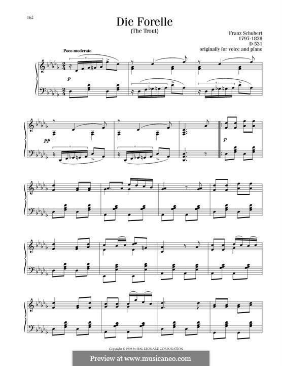 Die Forelle (The Trout), D.550 Op.32: Para Piano by Franz Schubert