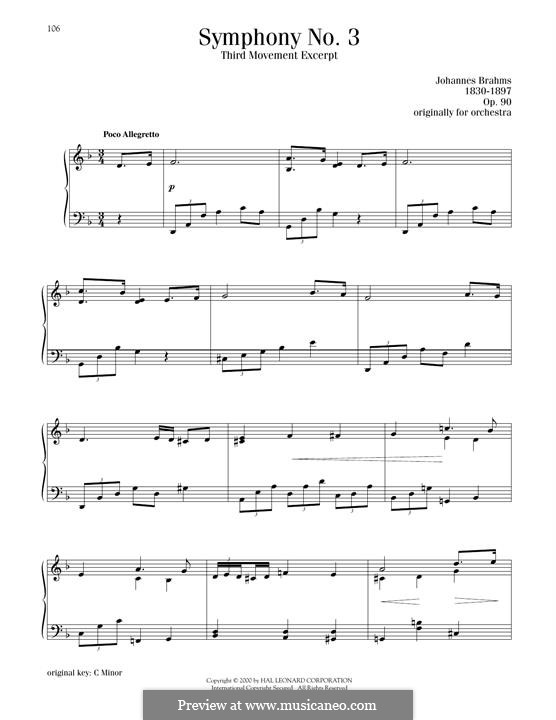 Movement III: Excerpt, for piano by Johannes Brahms