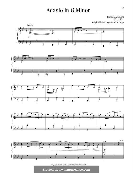 Adagio in G Minor: Para Piano by Tomaso Albinoni