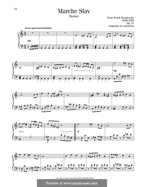 Slavonic March, TH 45 Op.31: arranjos para piano (Fragmento) by Pyotr Tchaikovsky