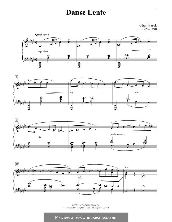 Danse Lente (Slow Dance): Para Piano by César Franck