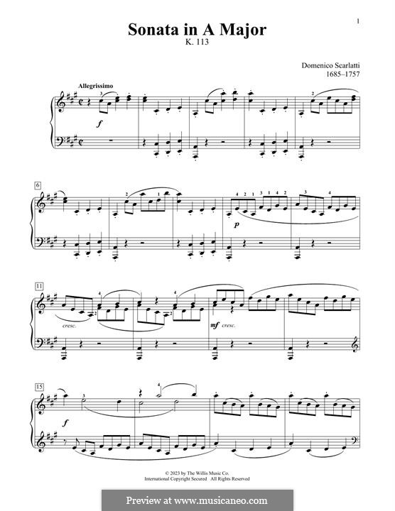 Sonata No.345 in A Major, K.113 L.345 P.160: Para Piano by Domenico Scarlatti