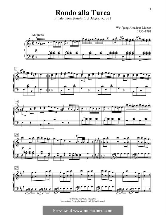 Rondo alla turca (Printable Scores): Para Piano by Wolfgang Amadeus Mozart