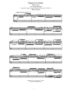 Prelude and Fugue in A Minor, BWV 543: Fugue, for piano by Johann Sebastian Bach