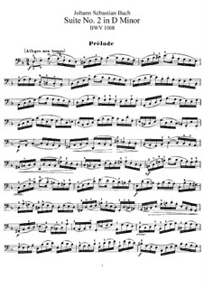 Suite for Cello No.2 in D Minor, BWV 1008: para um único musico (Editado por H. Bulow) by Johann Sebastian Bach