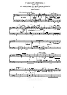 Prelude and Fugue No.3 in C Sharp Major, BWV 872: fuga by Johann Sebastian Bach