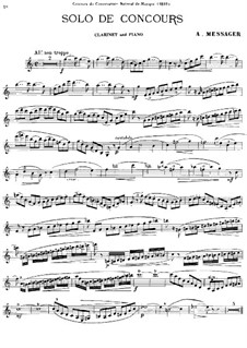 Solo de concours for Clarinet and Piano: partitura, parte solo by Andre Messager