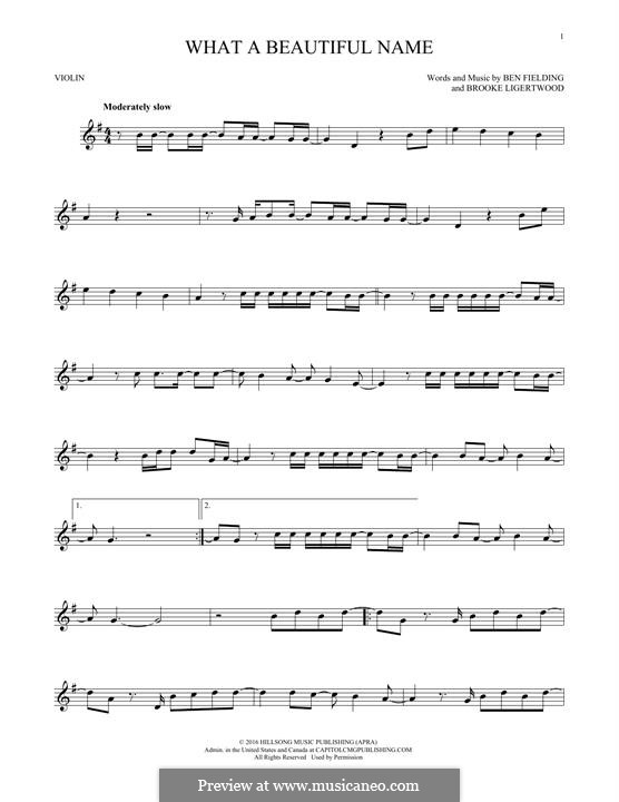 What a Beautiful Name (Hillsong Worship): para violino by Ben Fielding, Brooke Ligertwood