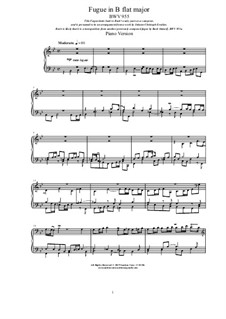 Fugue in B Flat Major, BWV 955: Para Piano by Johann Sebastian Bach
