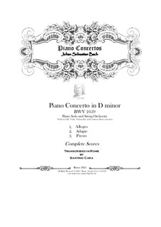 Concerto for Oboe and Orchestra in D Minor, BWV 1059: Version for piano and string orchestra by Johann Sebastian Bach