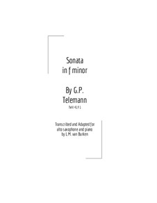 Sonata for Bassoon and Cembalo (or Piano) in F minor, TWV 41:F1: Version for Alto Saxophone and Piano by Georg Philipp Telemann