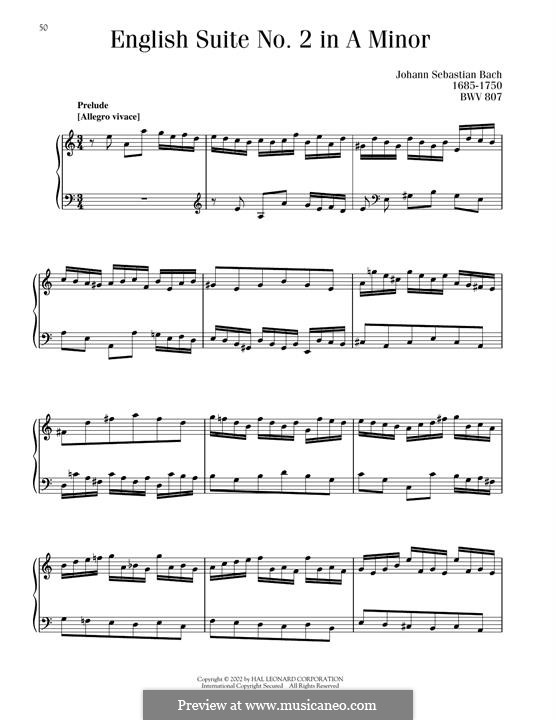 Suite No.2 in A Minor, BWV 807: Para Piano by Johann Sebastian Bach