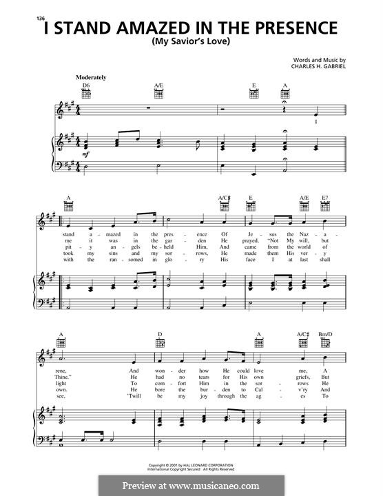 I Stand Amazed in the Presence (My Savior's Love): Para vocais e piano (ou Guitarra) by Charles Hutchinson Gabriel