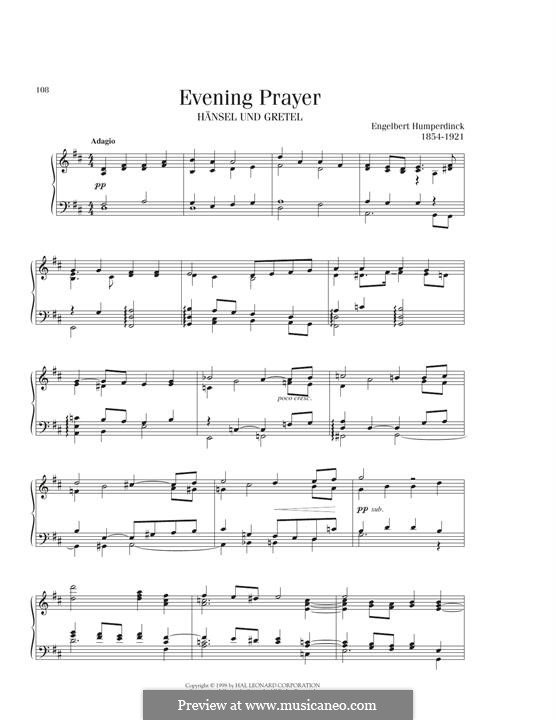 Evening Prayer: Para Piano by Engelbert Humperdinck