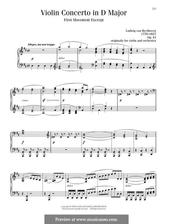 Concerto for Violin and Orchestra in D Major, Op.61: Movement III, Theme for piano by Ludwig van Beethoven