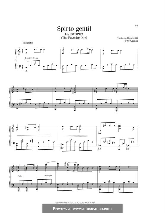 La favorita: Spirto gentil, for piano by Gaetano Donizetti