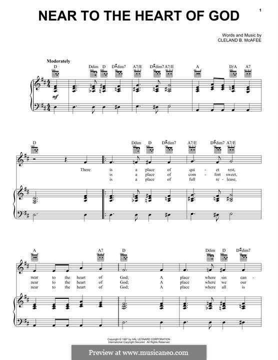 Near to the Heart of God: Para vocais e piano (ou Guitarra) by Cleland B. McAfee