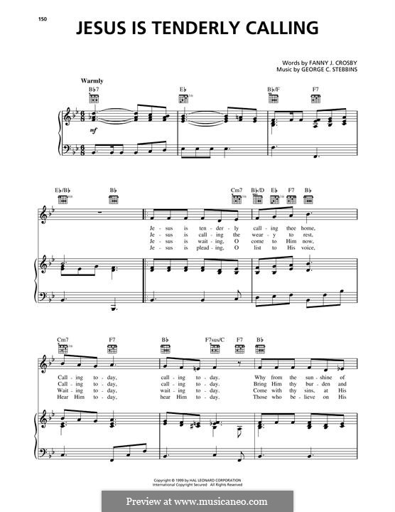 Jesus Is Tenderly Calling: Para vocais e piano (ou Guitarra) by George C. Stebbins