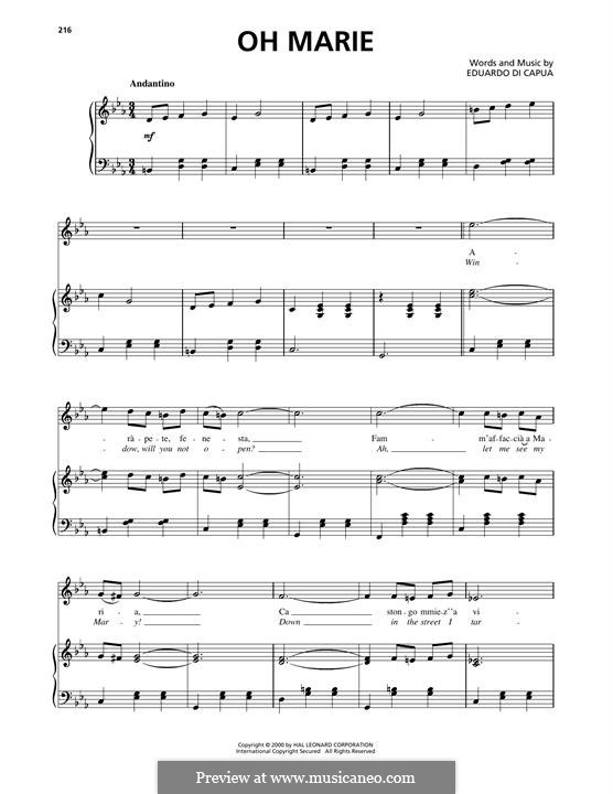 Oh Marie: Para vocais e piano (ou Guitarra) by Eduardo di Capua