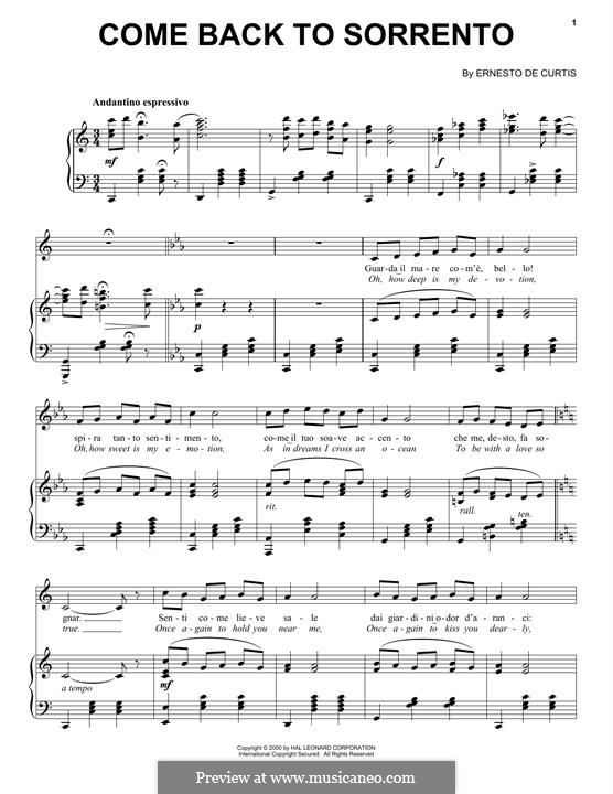 Torna a Surriento: Para vocais e piano by Ernesto de Curtis