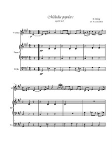 Lyric Pieces, Op.12: No.5 Popular Melody, for violin, cello and piano by Edvard Grieg