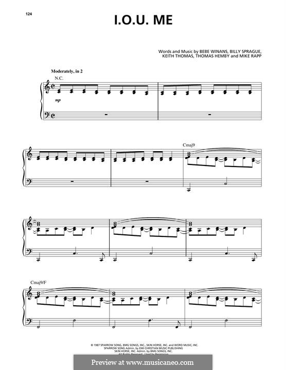 I.O.U. Me (BeBe and CeCe Winans): Para vocais e piano (ou Guitarra) by BeBe Winans, Keith Thomas, Billy Sprague