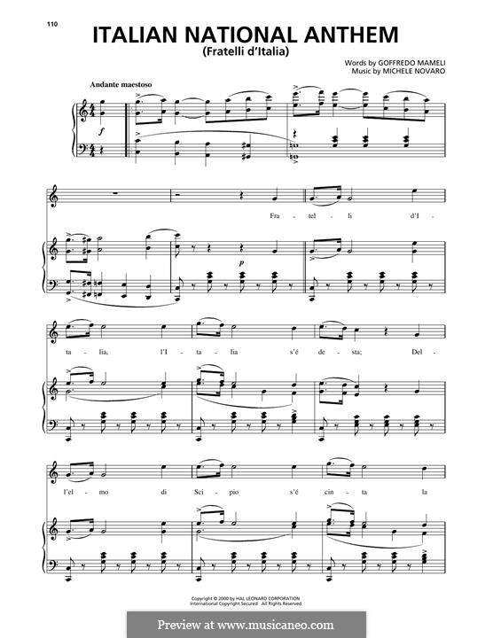 Inno Di Mameli (Italian National Anthem): Para vocais e piano (ou Guitarra) by Michele Novaro