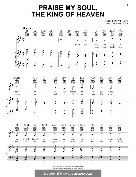 Praise, My Soul, the King of Heaven: Para vocais e piano (ou Guitarra) by John Goss