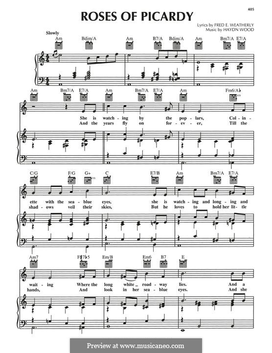 Roses of Picardy: Para vocais e piano (ou Guitarra) by Haydn Wood