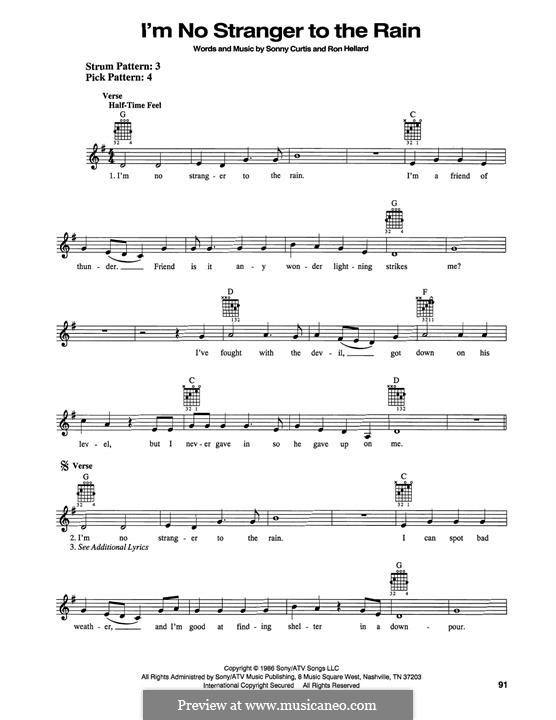 I'm No Stranger to the Rain (Keith Whitley): Para Guitarra by Sonny Curtis, Ron Hellard