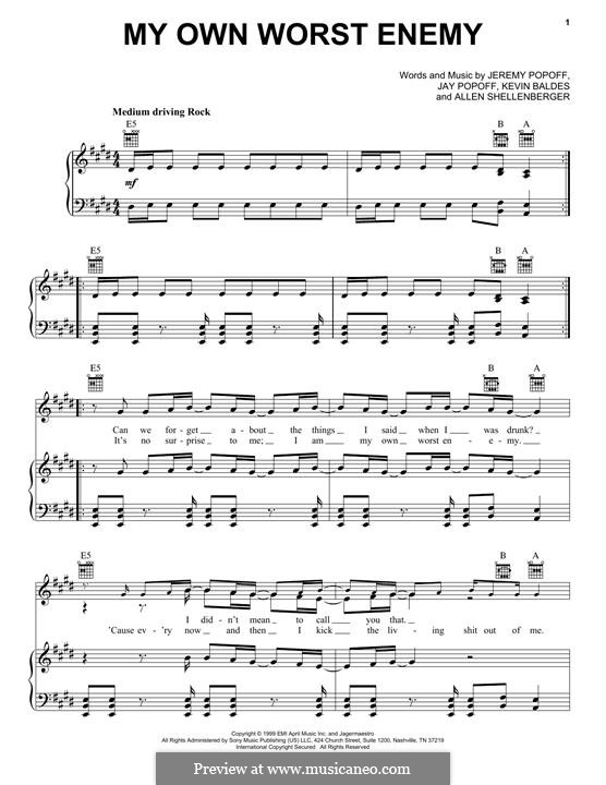 My Own Worst Enemy (Lit): Para vocais e piano (ou Guitarra) by Allen Shellenberger, Jay Popoff, Jeremy Popoff