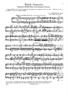 Concerto for Piano and Orchestra No.3, Op.37: Versão para dois pianos de quatro mãos by Ludwig van Beethoven