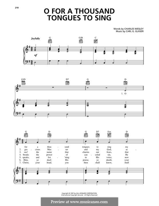 O for a thousand tongues to sing: Para vocais e piano (ou Guitarra) by Charles Wesley, Jr.